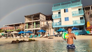 On the beach, white sand, beach bar