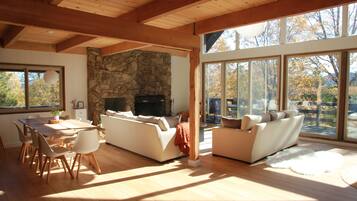 Smart TV, fireplace, video games, ping pong