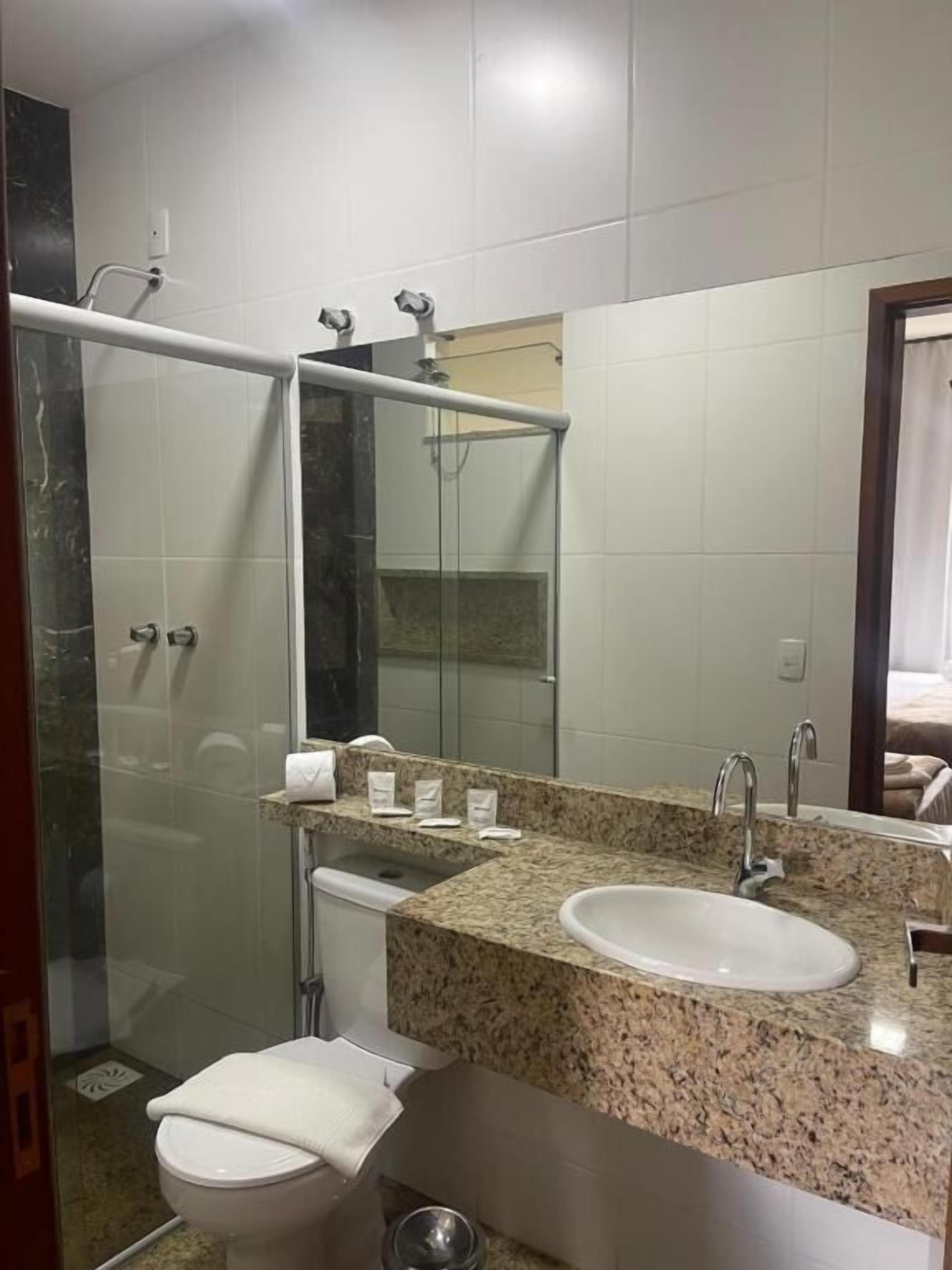 Shower, free toiletries, towels, soap