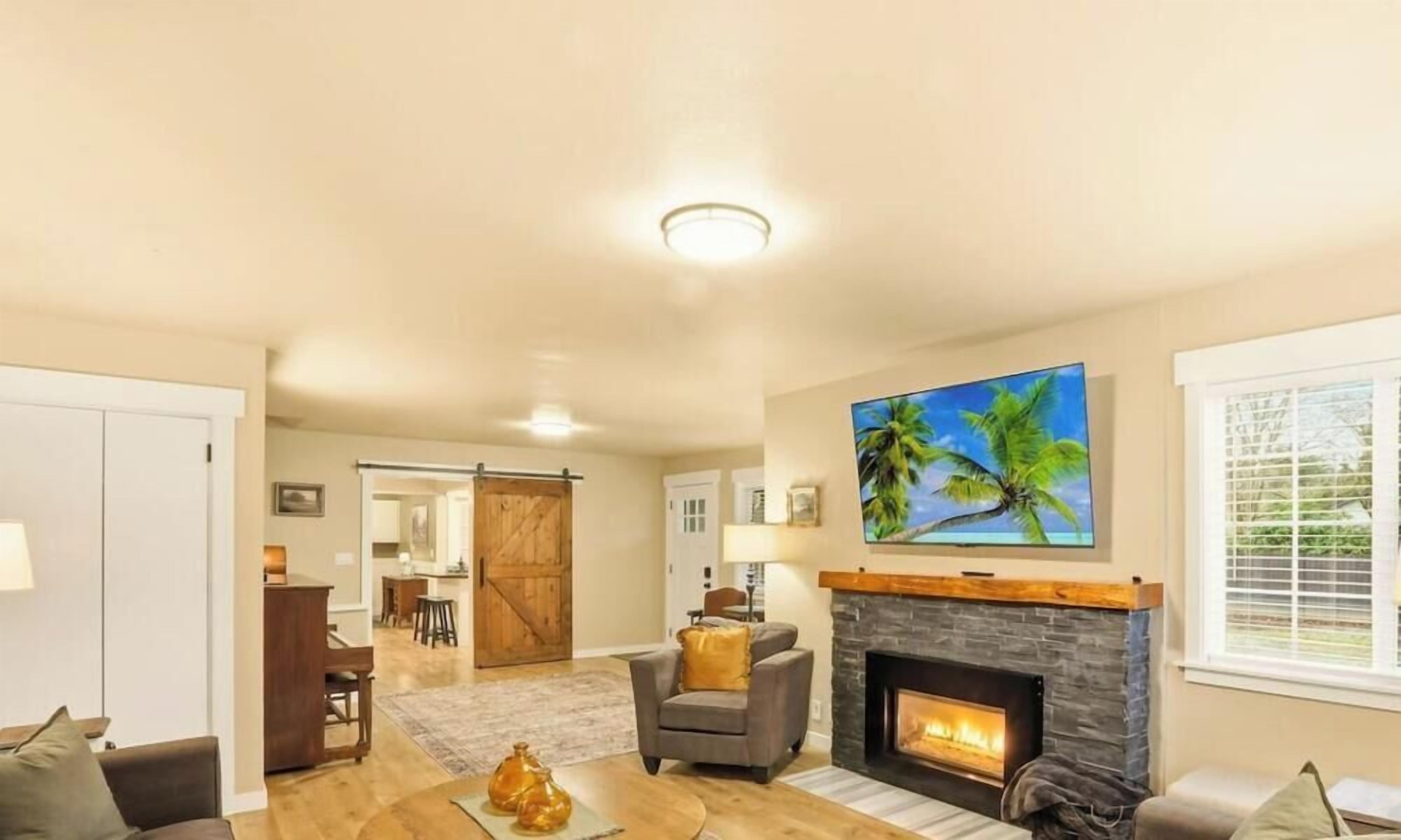 TV, fireplace