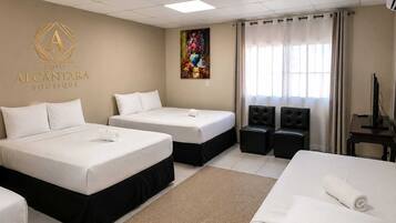 Down comforters, Select Comfort beds, desk, free WiFi