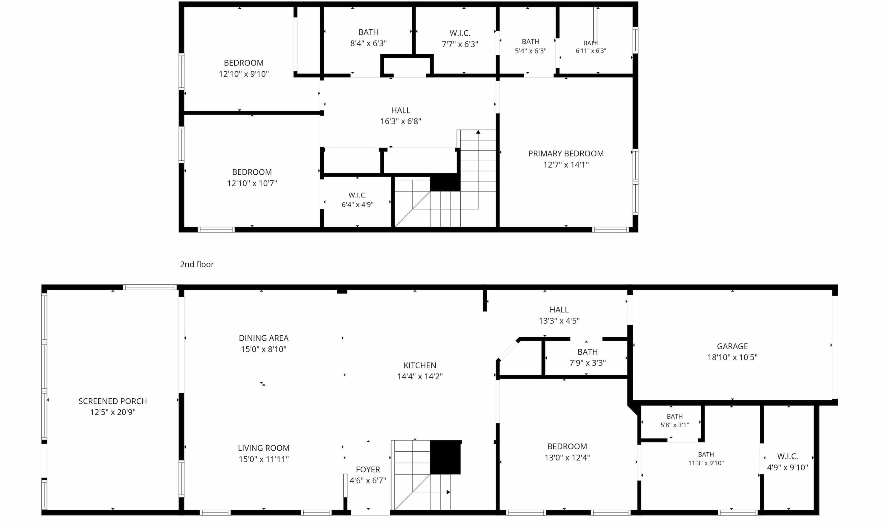 Een plattegrond met een hoofdslaapkamer, twee slaapkamers, een hal, een eetgedeelte, een keuken, een woonkamer, een entree, een overdekt terras, een garage en drie badkamers.
