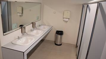 Shower, towels, toilet paper