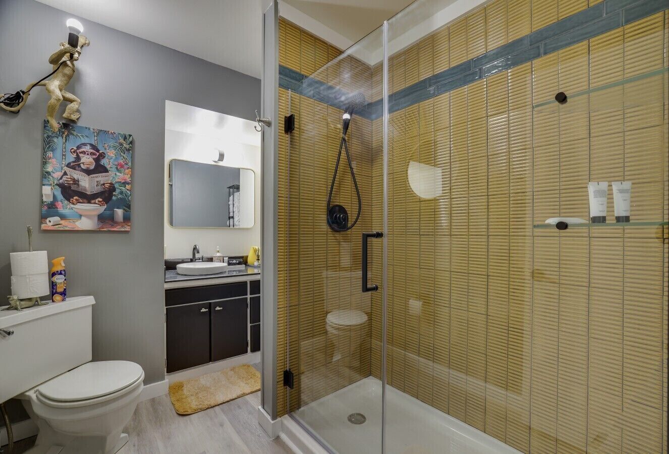 Refresh in the spacious walk-in shower.