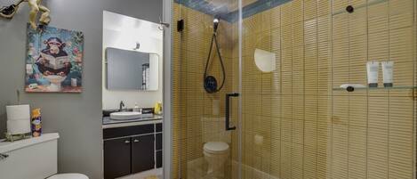 Refresh in the spacious walk-in shower.