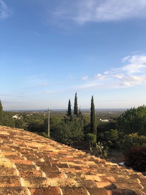 A terracotta-tiled roof, a clear sky, and distant greenery. - Monte das Oliveiras - Private Villa with Pool (Faro)