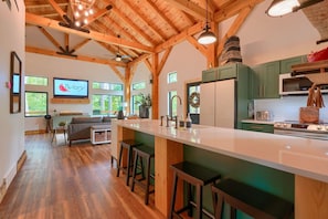 Private kitchen - Modern Cabin Retreat on 5 Wooded Acres - Hot Tub • Fire Pit • EV Charger • Wifi (Logan)