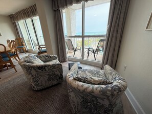 Living area - Updated 4th floor 2-bedroom oceanfront condo, heated pools,hot tubs, weight room (Pawleys Island)