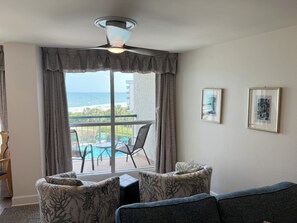 Living area - Updated 4th floor 2-bedroom oceanfront condo, heated pools,hot tubs, weight room (Pawleys Island)
