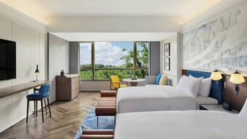 Deluxe Room, 2 Double Beds, Garden View | Minibar, in-room safe, laptop workspace, blackout drapes