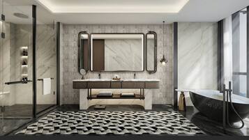 Suite Deluxe, 1 cama King size, vista al río | Baño | Pantuflas