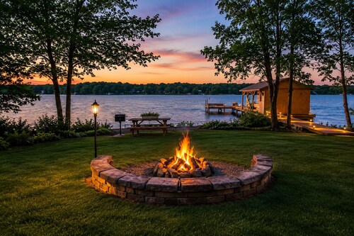 Enchanting Lakefront Oasis With Fire Pit, Generous Patio, Dock, & Amazing Views