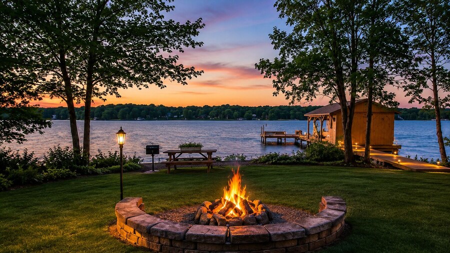 Enchanting Lakefront Oasis With Fire Pit, Generous Patio, Dock, & Amazing Views