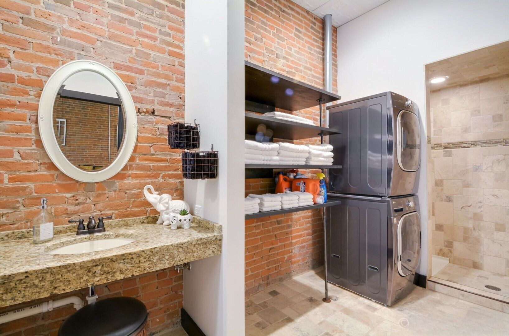 Hair dryer, towels, toilet paper
