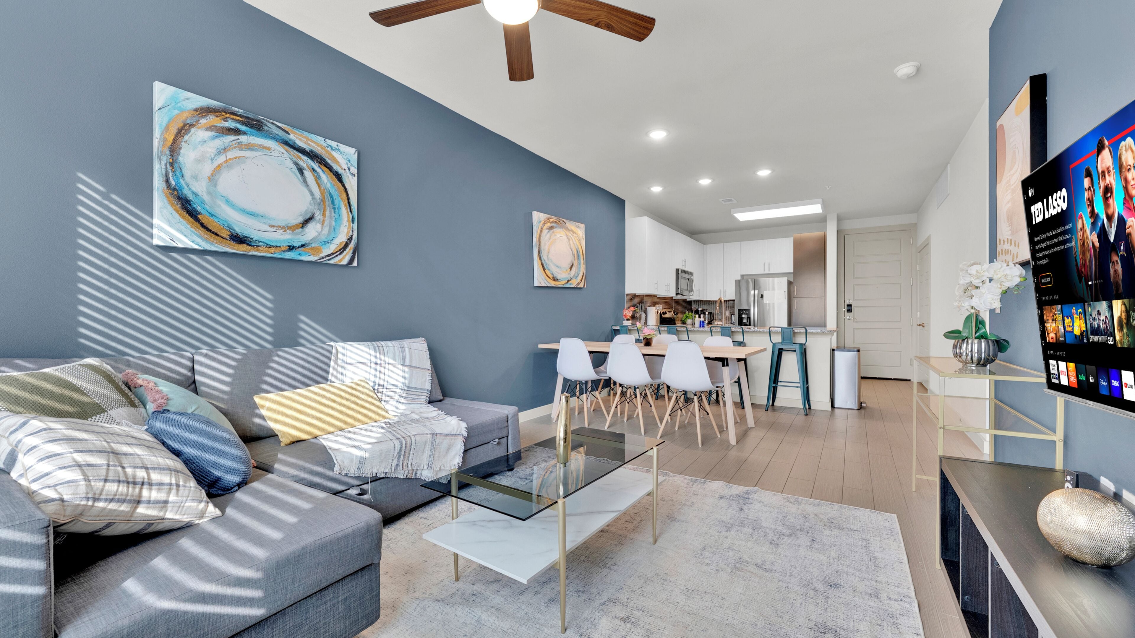 Apartment, 1 Bedroom | Living area | 55-inch Smart TV with digital channels, streaming services