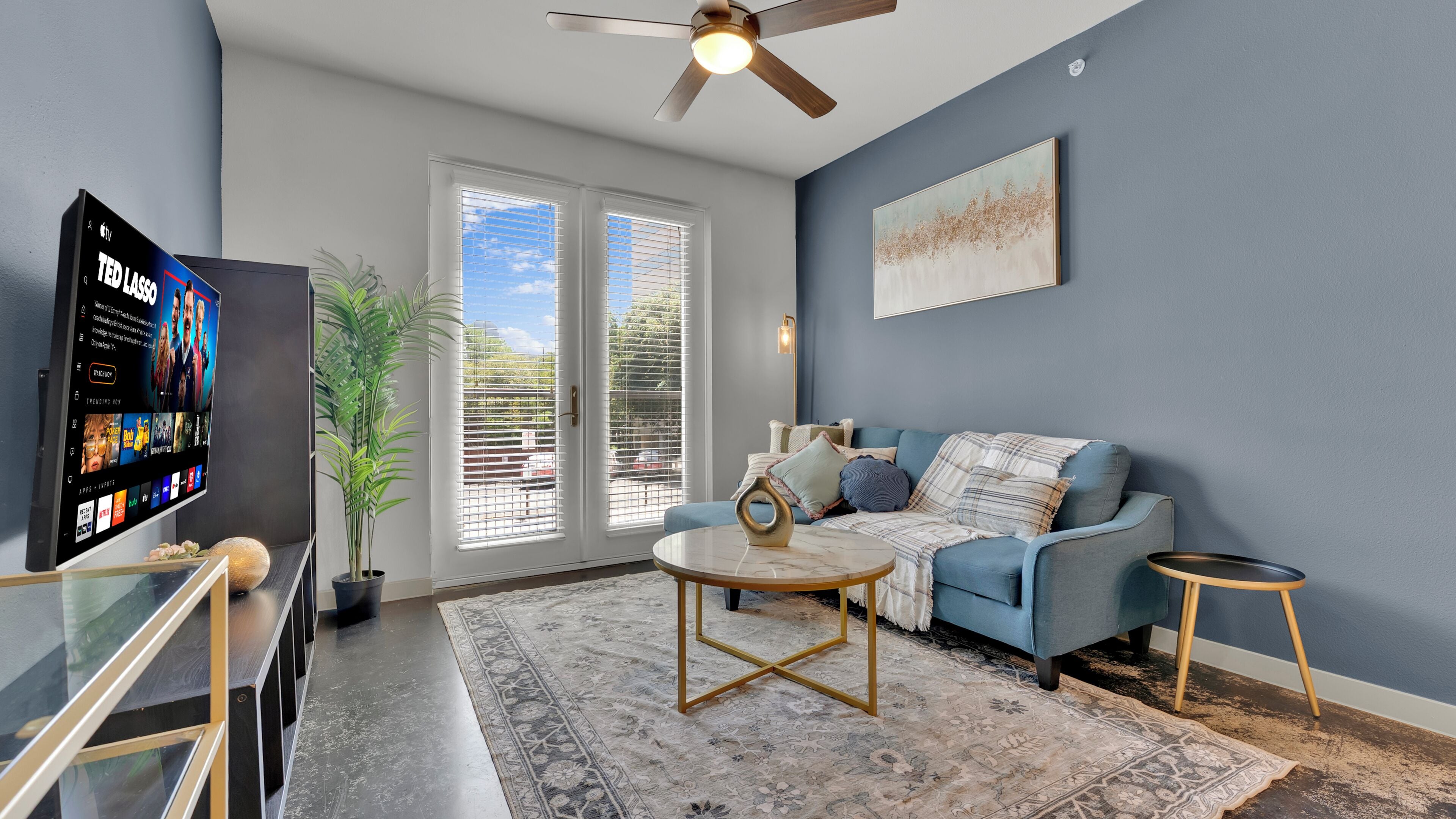 Apartment, 1 Bedroom | Living area | 55-inch Smart TV with digital channels, streaming services