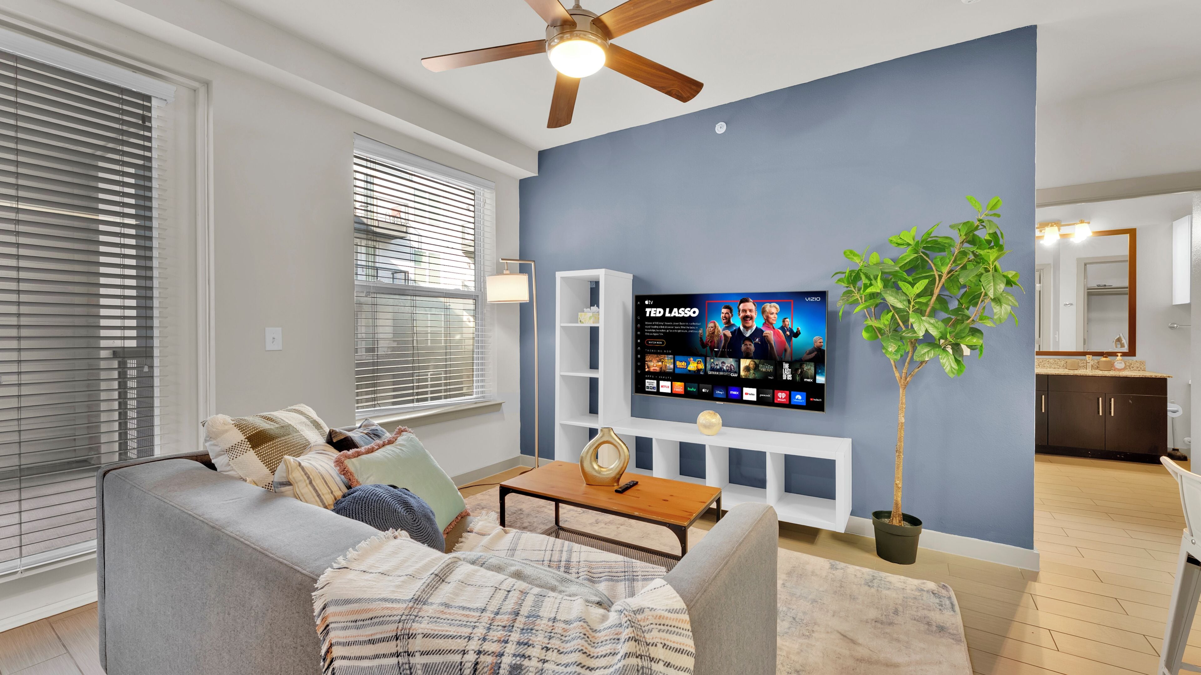 Apartment, 2 Bedrooms | Living area | 55-inch Smart TV with digital channels, streaming services