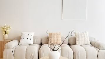 Superior Apartment, 2 Bedrooms, City View | Living area | 43-inch LED TV with digital channels
