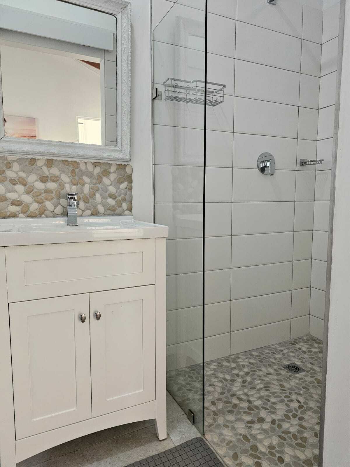 Shower, towels, toilet paper