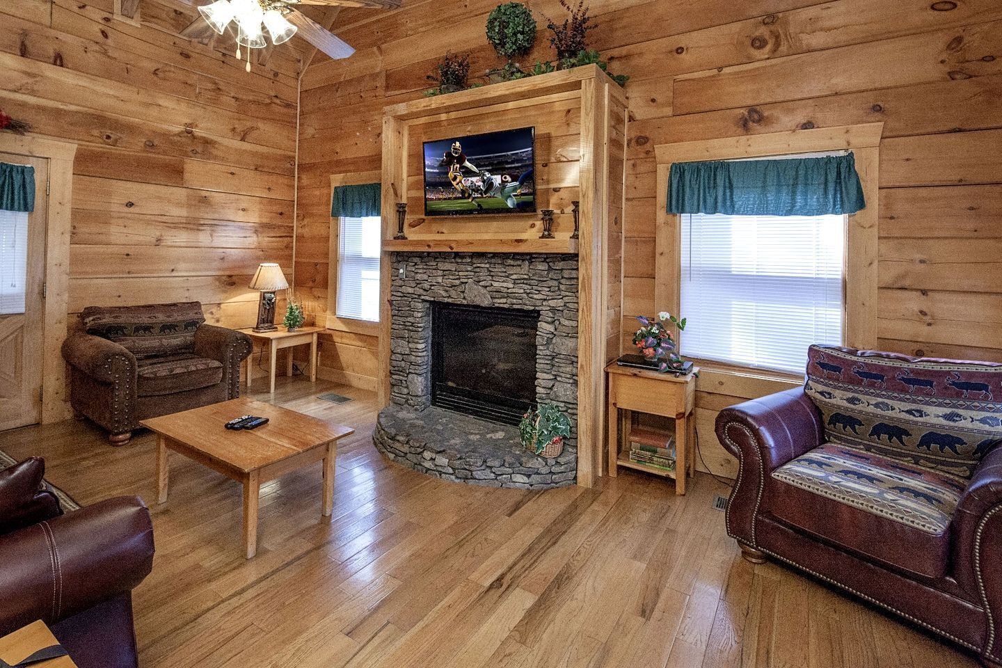 TV, fireplace