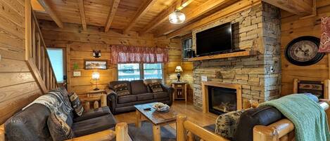 TV, fireplace