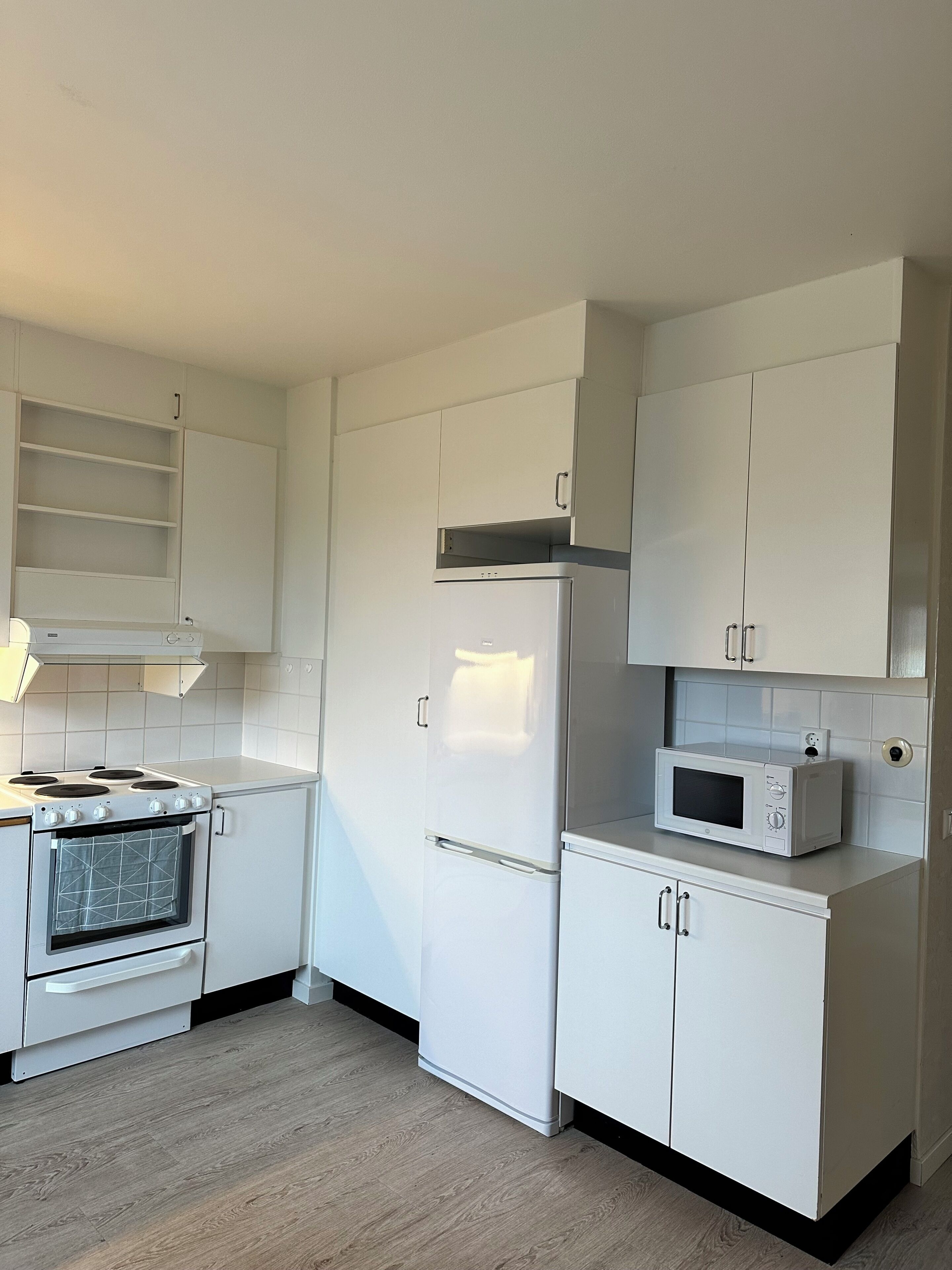 Großer Kühlschrank, Mikrowelle, Ofen, Herdplatte
