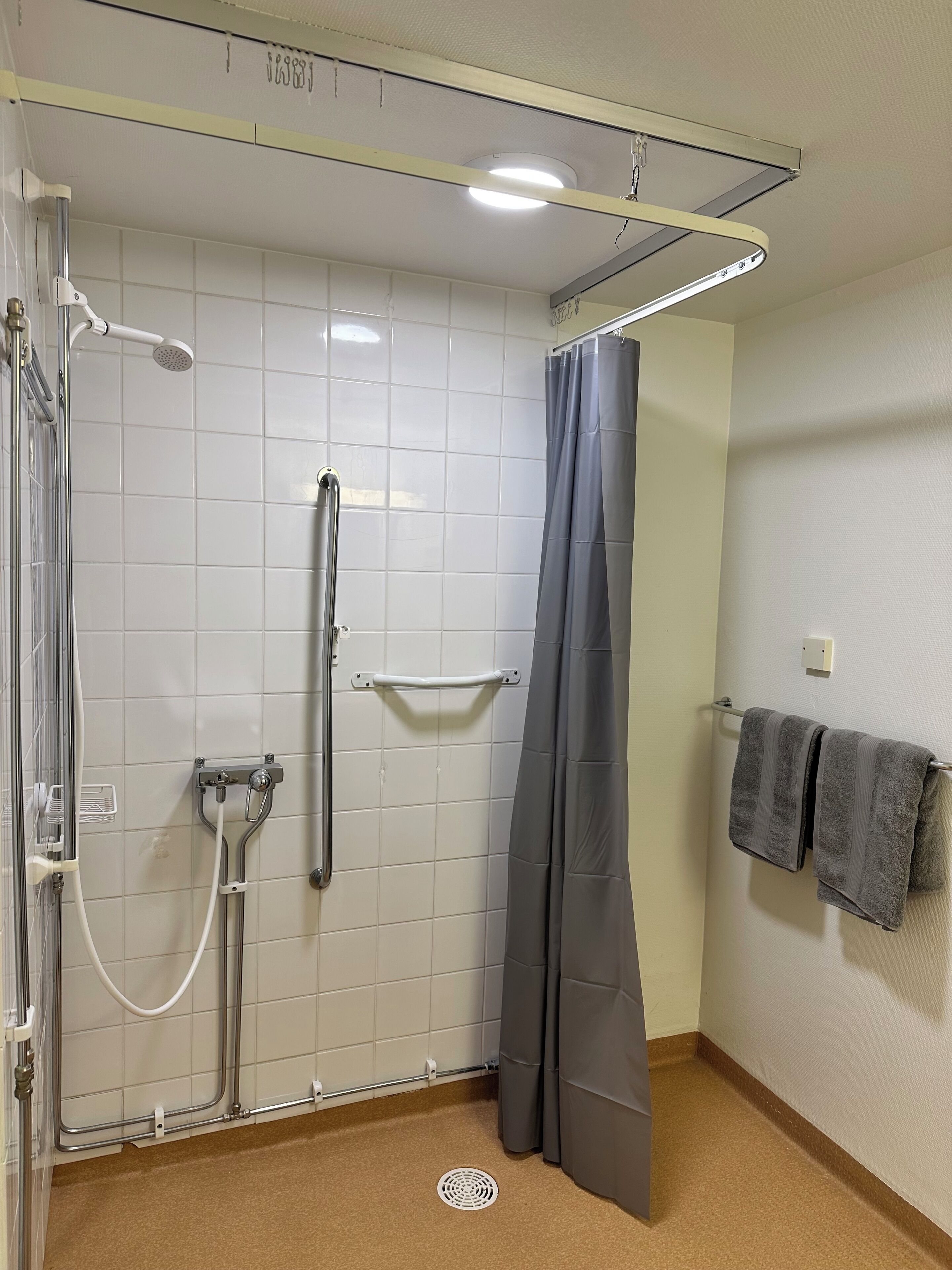 Shower, towels, toilet paper