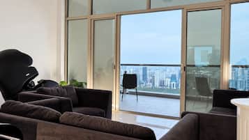 Shared living room opening onto the shared terrace