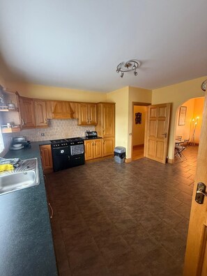 A kitchen with wooden cabinets, a stove, and a sink.