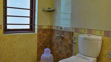 Shower, towels, soap, shampoo