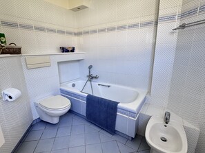 Ducha, secador de pelo, bidet, papel higiénico