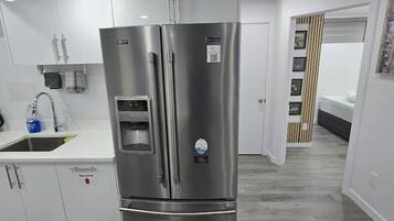 Fridge, microwave, coffee/tea maker, electric kettle