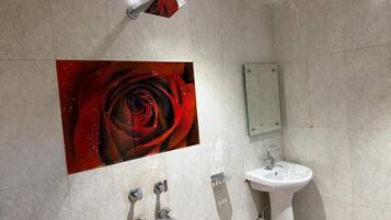 Superior Room | Bathroom | Hair dryer, towels, soap, shampoo