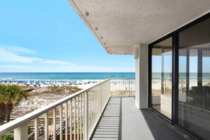 A balcony with a view of the beach and ocean. - Oceanfront, Penthouse,Pool, Hot Tub, Elevator, Beach Service Included (Miramar Beach)