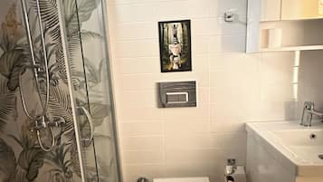 Hair dryer, towels, toilet paper
