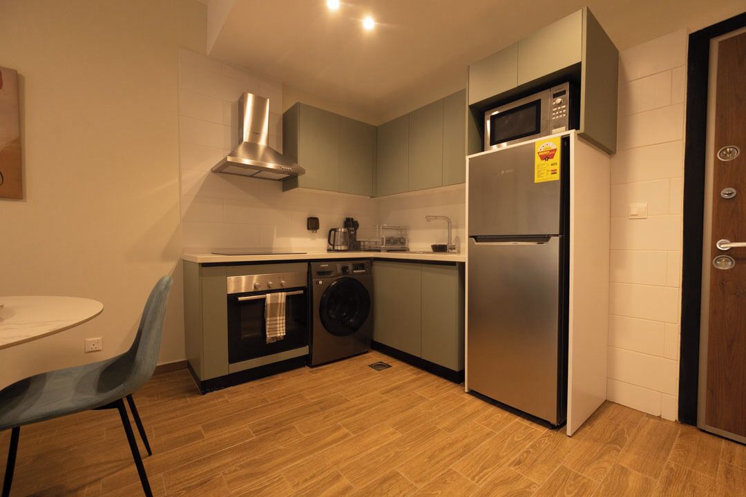 Appartamento Luxury, 1 camera da letto, non fumatori, vista città | Cucina privata | Frigorifero con congelatore, microonde, forno, piano cottura