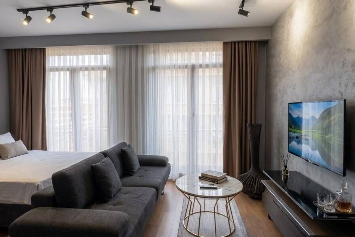 Studio | Premium bedding, desk, blackout drapes, iron/ironing board