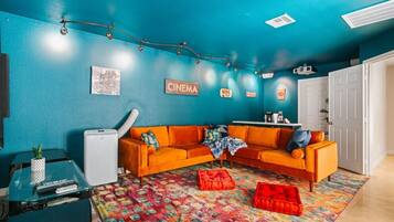 TV, fireplace, video games, stereo