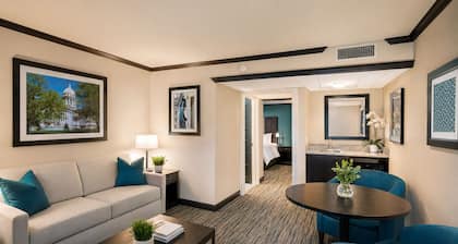 Comfortable hotel suites in enchanting Oklahoma City with fitness room, pool.