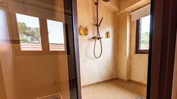 Deluxe Suite | Bathroom | Shower, hair dryer, slippers, towels