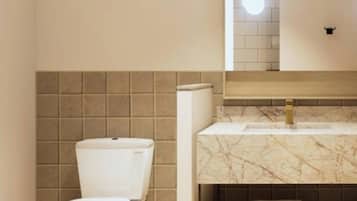Een douche, een haardroger, handdoeken, zeep