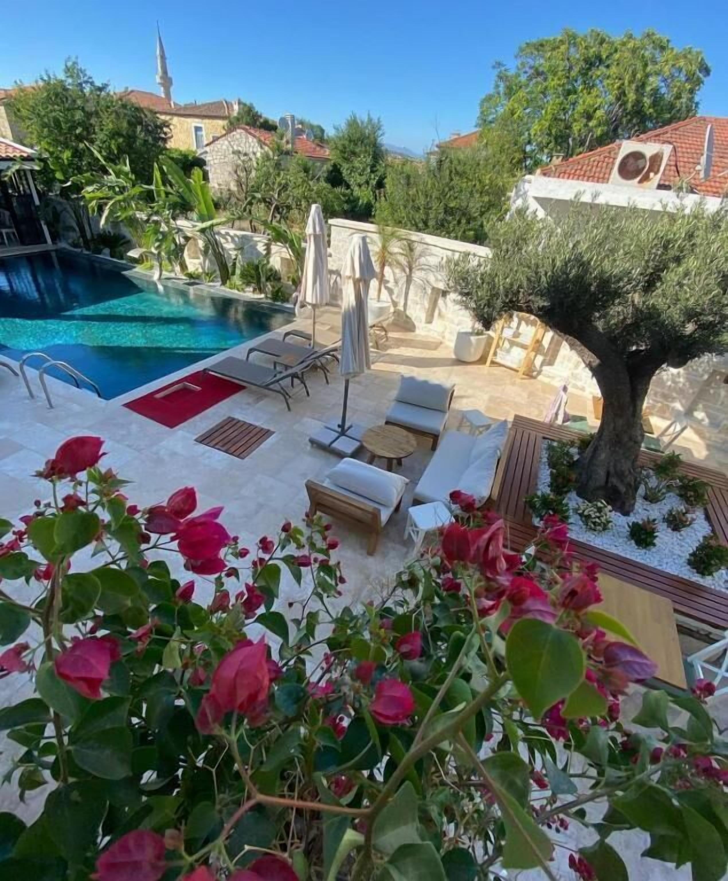 Outdoor pool, open 9:00 AM to 7:00 PM, pool umbrellas, sun loungers