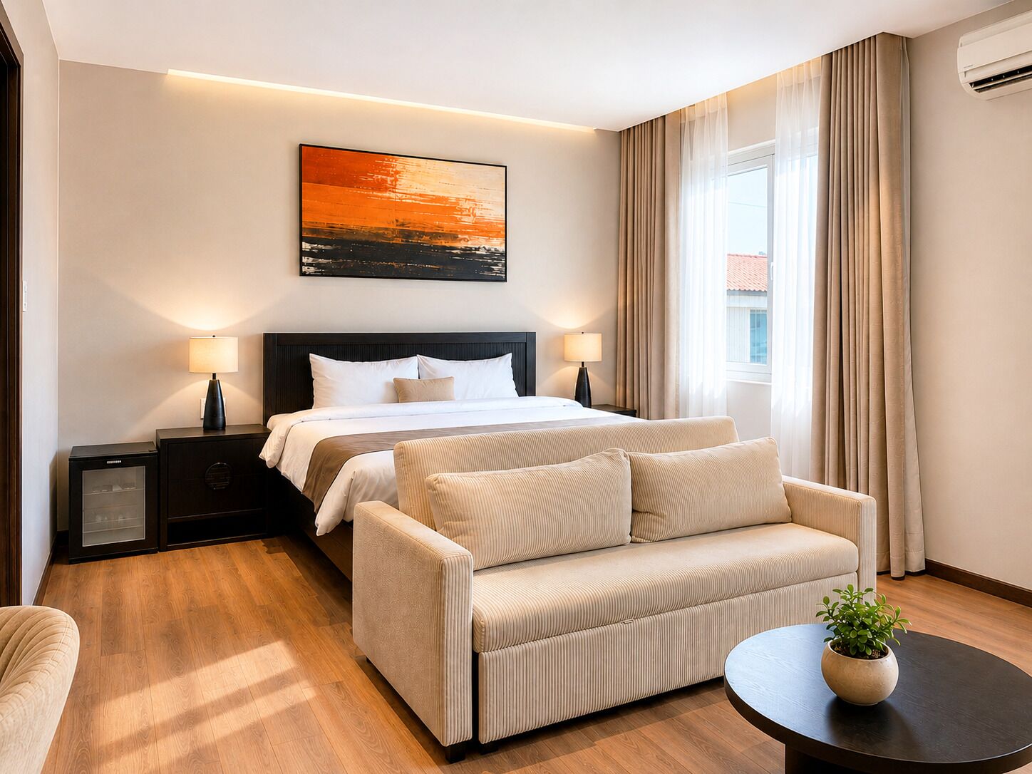 Kahden hengen deluxe-huone, parveke | Ilmainen Wi-Fi, vuodevaatteet