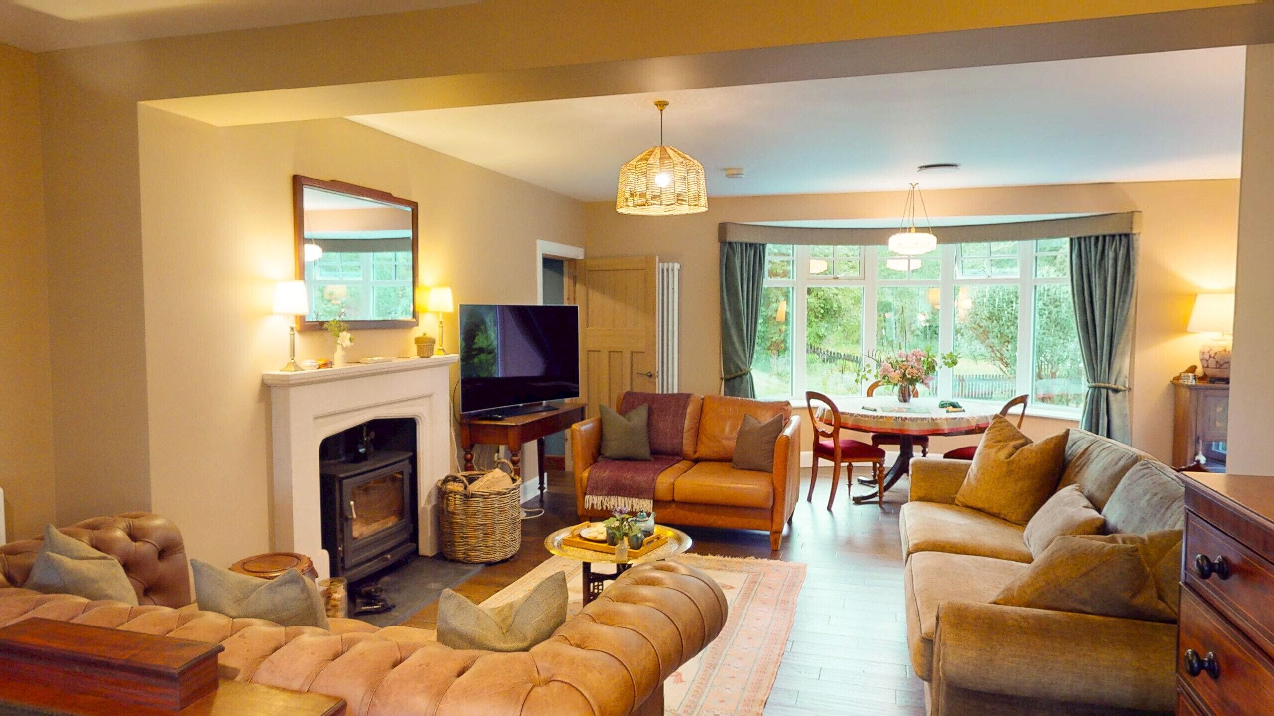 TV, fireplace