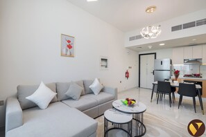 Deluxe Apartment, Balcony, City View | Living area - Vogue | Skyz by Danube near Dubai Miracle Garden (Dubai)