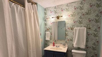 Hair dryer, towels, soap
