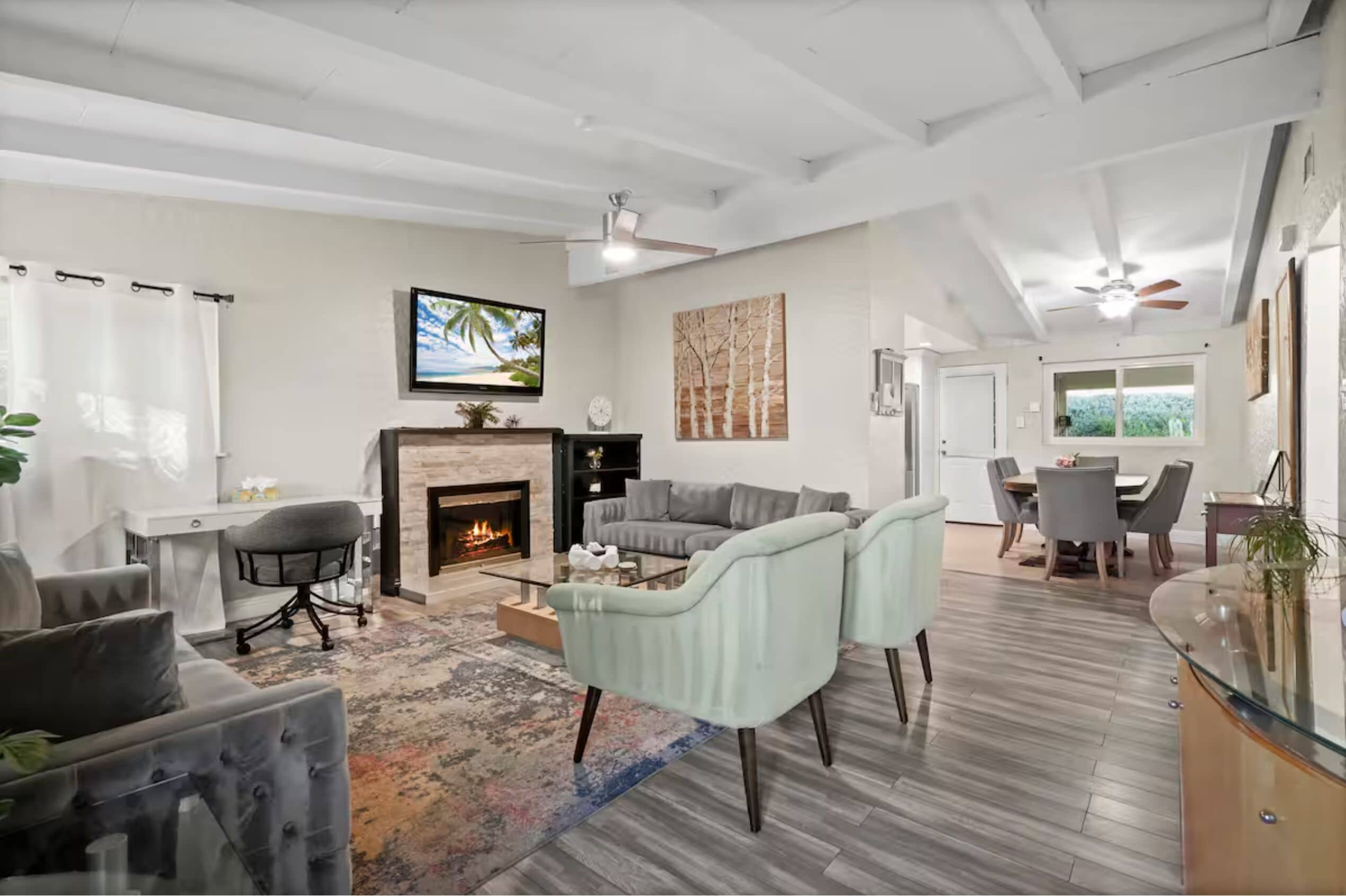 TV, fireplace