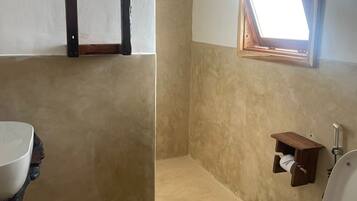 Double Room, Pool View | Bathroom | Shower, towels, soap, shampoo