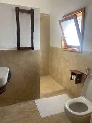 Habitación doble, vista a la alberca | Baño | Regadera, toallas, jabón, shampoo 