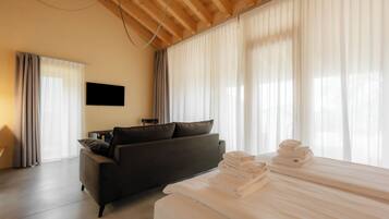 Chambre Deluxe Double ou avec lits jumeaux, 1 très grand lit et 1 canapé-lit, vue vignoble